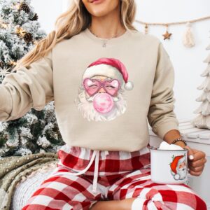 vintage christmas t shirts for women pink santa retro design holiday crewneck sweatshirts matching family sweaters group party apparel r52ka scaled