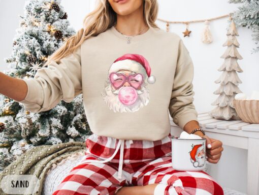 vintage christmas t shirts for women pink santa retro design holiday crewneck sweatshirts matching family sweaters group party apparel r52ka scaled