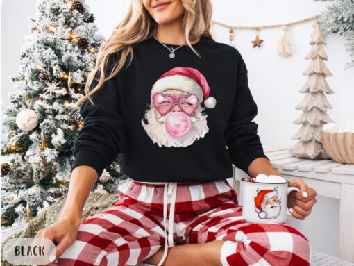 vintage christmas t shirts for women pink santa retro design holiday crewneck sweatshirts matching family sweaters group party apparel vtrc3 scaled