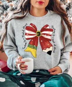 vintage christmas teacher long sleeve t shirt with bow design for educators and fun holiday wear 1rulv