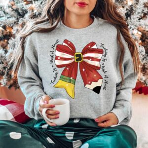 vintage christmas teacher long sleeve t shirt with bow design for educators and fun holiday wear 1rulv