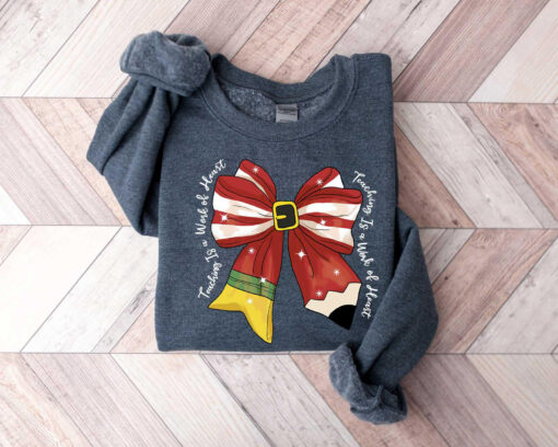 vintage christmas teacher long sleeve t shirt with bow design for educators and fun holiday wear 3w7yw