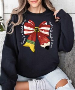 vintage christmas teacher long sleeve t shirt with bow design for educators and fun holiday wear 7qocd