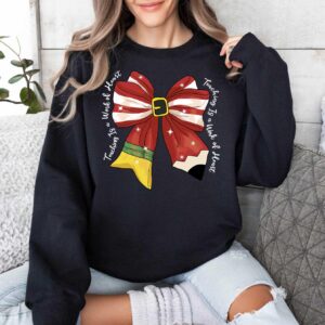 vintage christmas teacher long sleeve t shirt with bow design for educators and fun holiday wear 7qocd