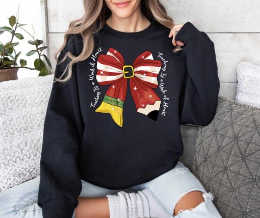 vintage christmas teacher long sleeve t shirt with bow design for educators and fun holiday wear 7qocd