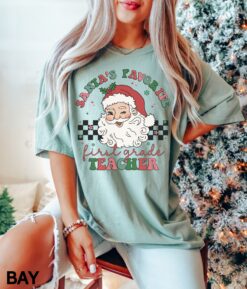 Vintage Christmas Teacher Shirt in Comfort Colors with Custom Design for School Teams and Personalized Styles
