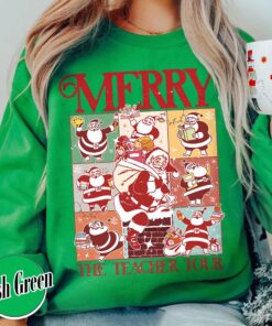 vintage christmas teacher sweatshirt with santa claus design for holiday celebrations and classroom festivities 50mt5