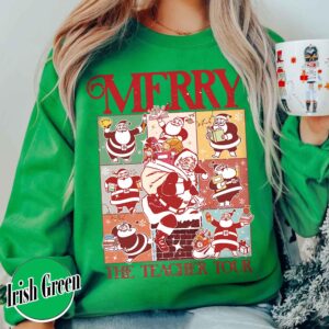 vintage christmas teacher sweatshirt with santa claus design for holiday celebrations and classroom festivities 50mt5