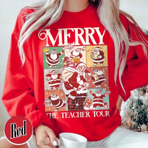 vintage christmas teacher sweatshirt with santa claus design for holiday celebrations and classroom festivities bdmzh