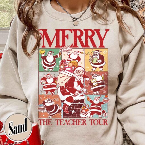 vintage christmas teacher sweatshirt with santa claus design for holiday celebrations and classroom festivities no4tp