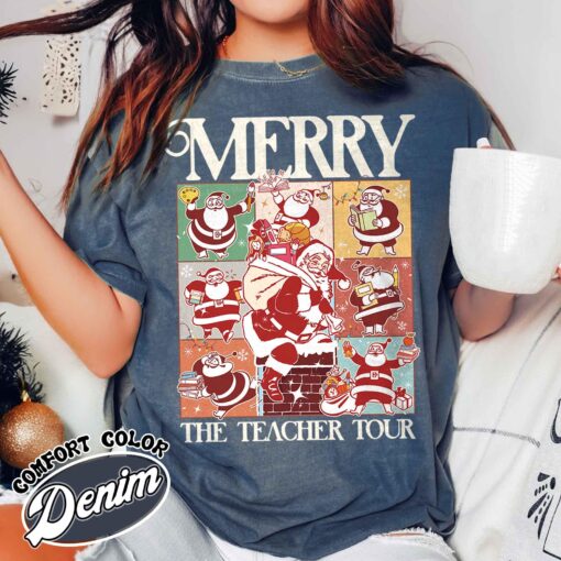 vintage christmas teacher t shirt merry santa claus design fun holiday apparel for educators and christmas enthusiasts