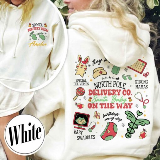 vintage christmas tree pregnancy announcement sweatshirt for nurses with santa baby design and delivery crew theme 3jc12