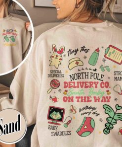 vintage christmas tree pregnancy announcement sweatshirt for nurses with santa baby design and delivery crew theme ek6cb