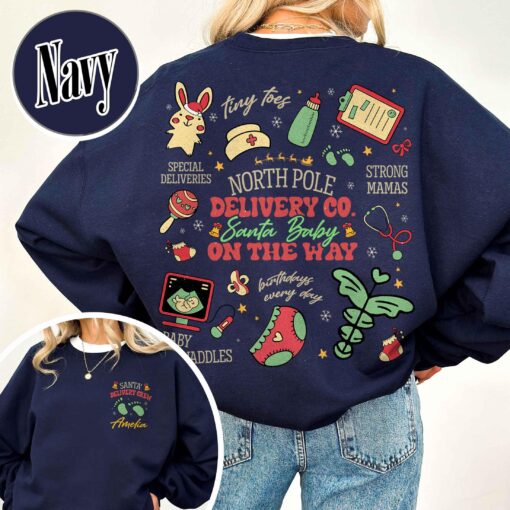 vintage christmas tree pregnancy announcement sweatshirt for nurses with santa baby design and delivery crew theme j44yg