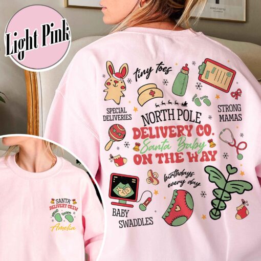 vintage christmas tree pregnancy announcement sweatshirt for nurses with santa baby design and delivery crew theme rida1