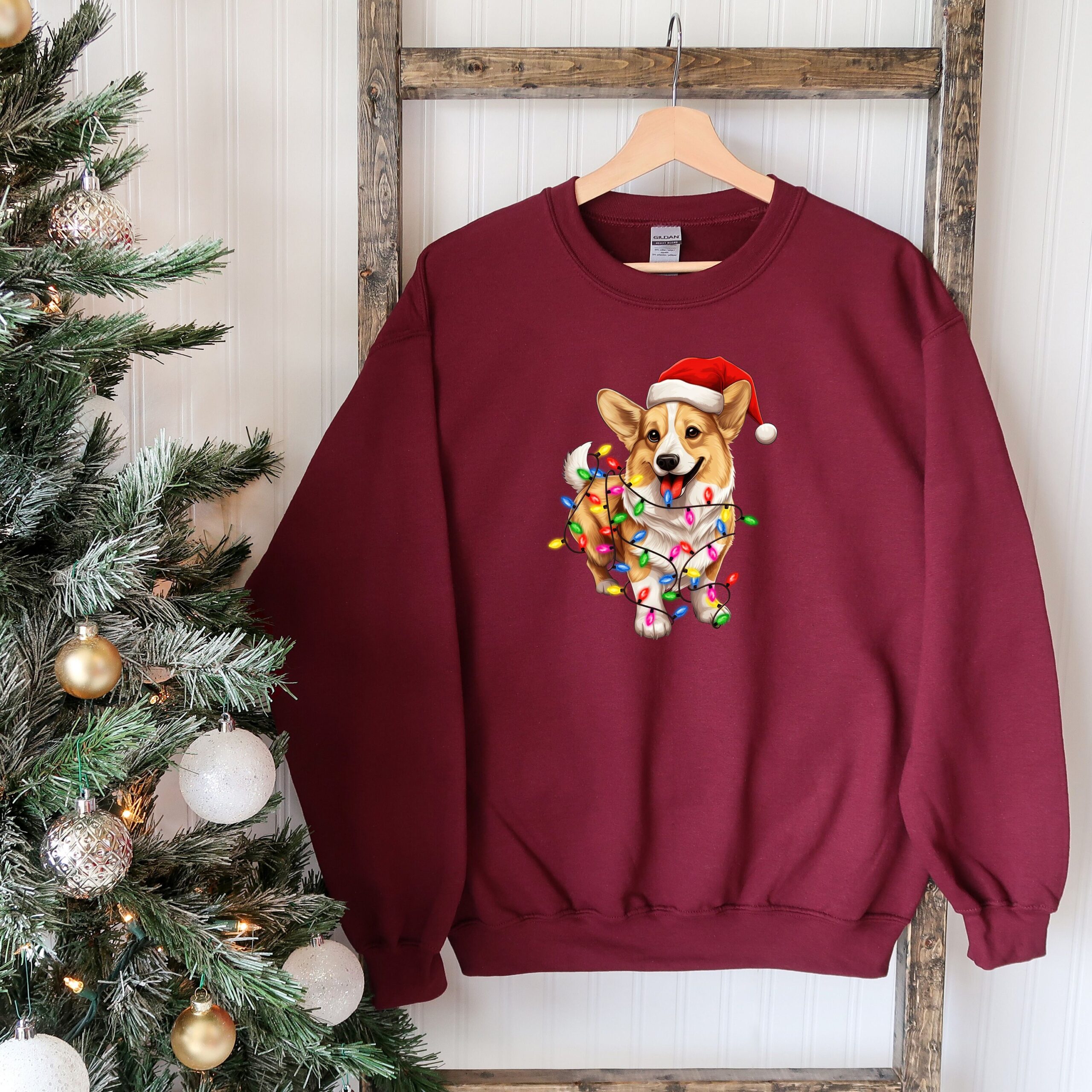 Vintage Corgi Christmas T-Shirt for Dog Lovers Featuring Corgi with Christmas Lights Design Perfect for Corgi Moms and Owners 2 vintage corgi christmas t shirt for dog lovers featuring corgi with christmas lights design perfect for corgi moms and owners siz1l scaled
