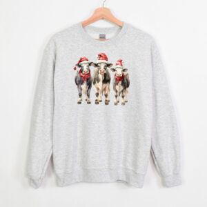 vintage cow sweatshirt for christmas featuring santa design western style crewneck with farm theme for holiday celebrations 0xgly