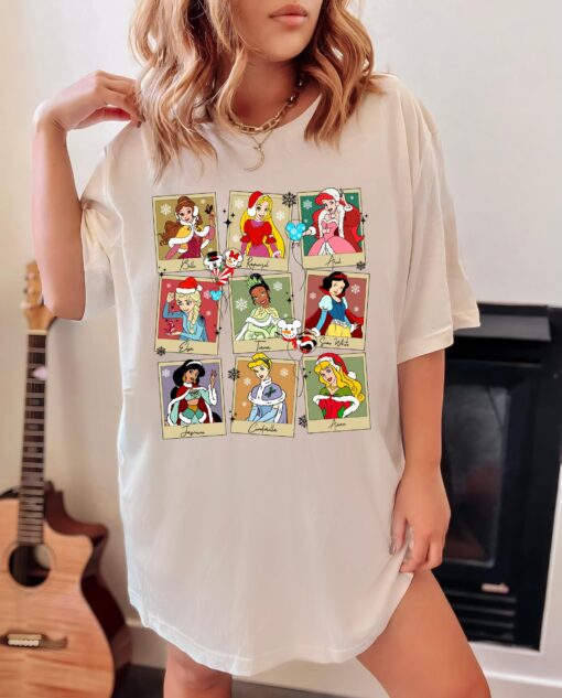 vintage disney princess christmas sweatshirt for family vacations featuring classic characters in a fun holiday design