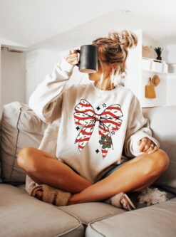 Vintage Dog Christmas Shirt for Dog Moms  Funny Christmas Bow Sweatshirt for Women  Unique Apparel for Dog Owners
