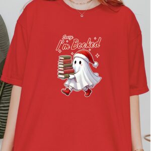 vintage funny christmas ghost t shirt sorry im all booked design bookish winter shirt for spooky holiday celebrations p7apo