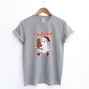 vintage funny christmas ghost t shirt sorry im all booked design bookish winter shirt for spooky holiday celebrations poced