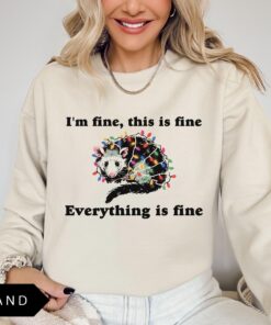 vintage funny christmas sweatshirt everything is fine design holiday sweater with possum and christmas lights 1kdeb