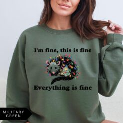 vintage funny christmas sweatshirt everything is fine design holiday sweater with possum and christmas lights 4kskm