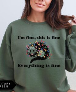 vintage funny christmas sweatshirt everything is fine design holiday sweater with possum and christmas lights 4kskm