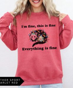 vintage funny christmas sweatshirt everything is fine design holiday sweater with possum and christmas lights iedro