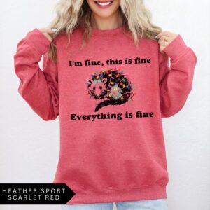 vintage funny christmas sweatshirt everything is fine design holiday sweater with possum and christmas lights iedro