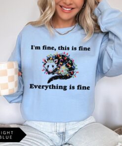 vintage funny christmas sweatshirt everything is fine design holiday sweater with possum and christmas lights l0rqj