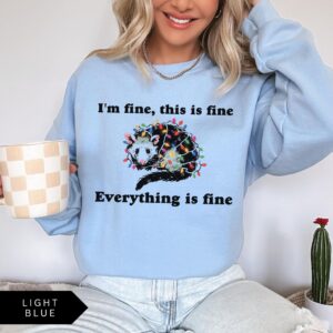 vintage funny christmas sweatshirt everything is fine design holiday sweater with possum and christmas lights l0rqj