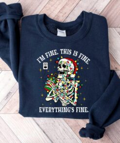 vintage funny christmas sweatshirt for women i am fine its fine everything is fine skeleton design comfortable holiday apparel 6zd0t