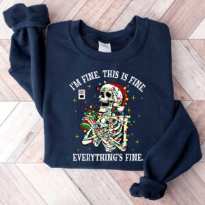 vintage funny christmas sweatshirt for women i am fine its fine everything is fine skeleton design comfortable holiday apparel 6zd0t