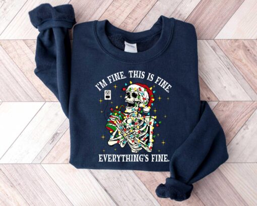 vintage funny christmas sweatshirt for women i am fine its fine everything is fine skeleton design comfortable holiday apparel 6zd0t