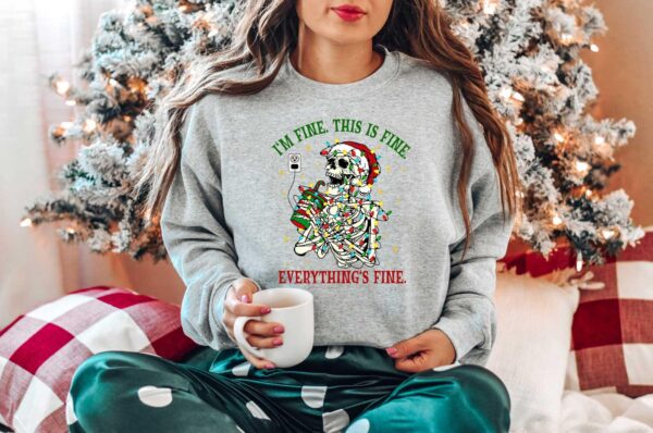 vintage funny christmas sweatshirt for women i am fine its fine everything is fine skeleton design comfortable holiday apparel 9lzns