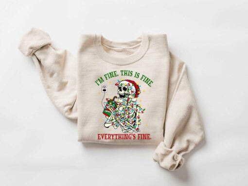 vintage funny christmas sweatshirt for women i am fine its fine everything is fine skeleton design comfortable holiday apparel