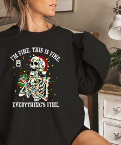 vintage funny christmas sweatshirt for women i am fine its fine everything is fine skeleton design comfortable holiday apparel s7fdy