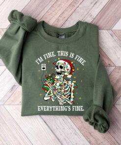 vintage funny christmas sweatshirt for women i am fine its fine everything is fine skeleton design comfortable holiday apparel vc0o6