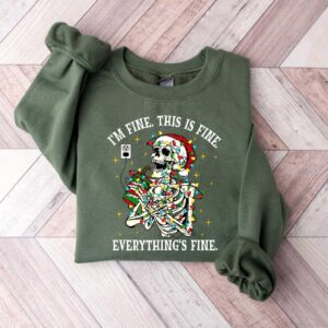 vintage funny christmas sweatshirt for women i am fine its fine everything is fine skeleton design comfortable holiday apparel vc0o6