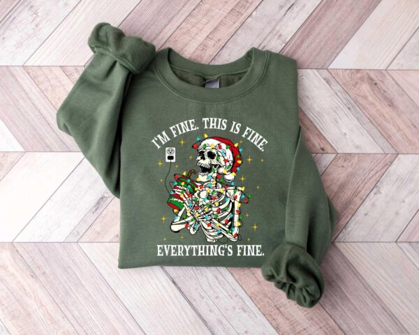 vintage funny christmas sweatshirt for women i am fine its fine everything is fine skeleton design comfortable holiday apparel vc0o6