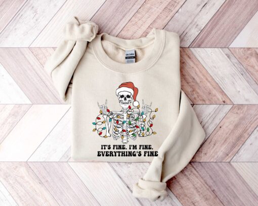 vintage funny christmas sweatshirt for women i am fine its fine everything is fine skeleton design for holiday celebrations ayt6c scaled