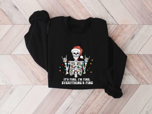 vintage funny christmas sweatshirt for women i am fine its fine everything is fine skeleton design for holiday celebrations i77jq scaled