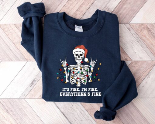 vintage funny christmas sweatshirt for women i am fine its fine everything is fine skeleton design for holiday celebrations lc02r scaled