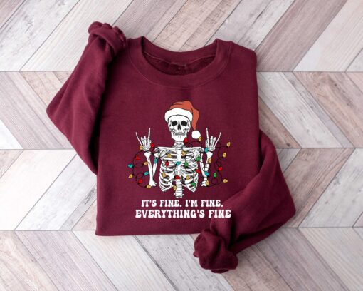 vintage funny christmas sweatshirt for women i am fine its fine everything is fine skeleton design for holiday celebrations pgrhi scaled