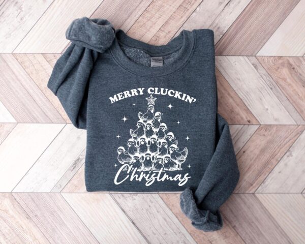 vintage funny christmas sweatshirt merry cluckin chicken shirt for farm animal lovers and holiday celebrations prn6m