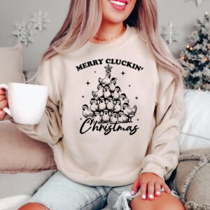 vintage funny christmas sweatshirt merry cluckin chicken shirt for farm animal lovers and holiday celebrations tpzgo scaled