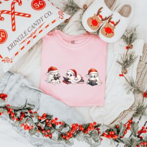 vintage funny christmas t shirt featuring ghosts reading books for holiday lovers spooky winter apparel fbjxd