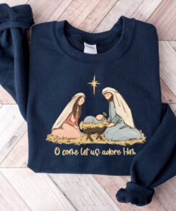 vintage jesus christmas t shirt with bible verse design for christians o come let us adore him sweatshirt for holiday faith wear e152q scaled