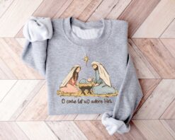 vintage jesus christmas t shirt with bible verse design for christians o come let us adore him sweatshirt for holiday faith wear emopy scaled